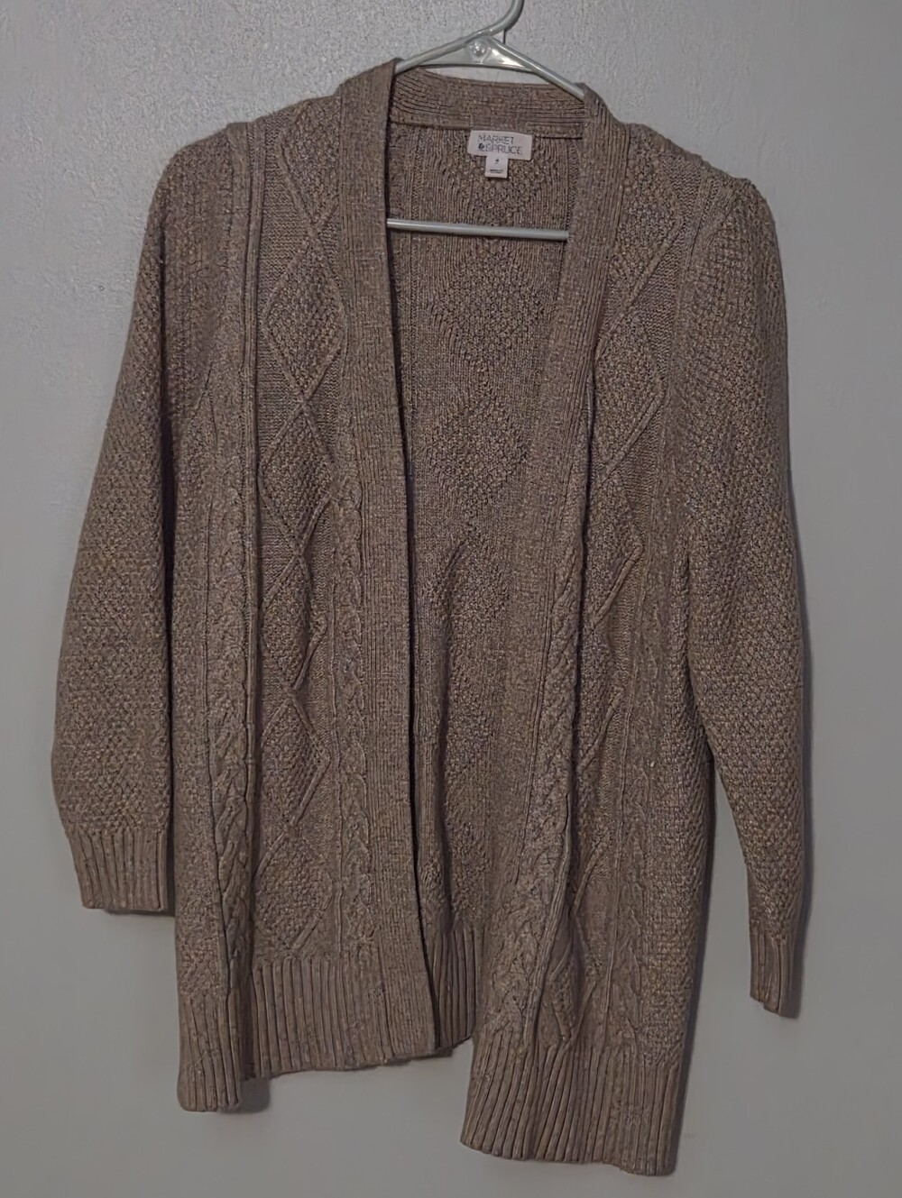 Market & Spruce Taupe Open-Front Knit Cardigan